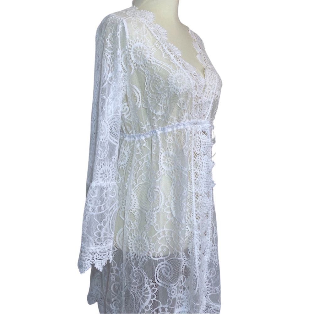 White Scalloped Lace Boho Beach Dress Coverup - Picture 11 of 15